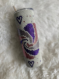 Made to Order - Pink Purple Swirl Heart Rhinestone Tumbler
