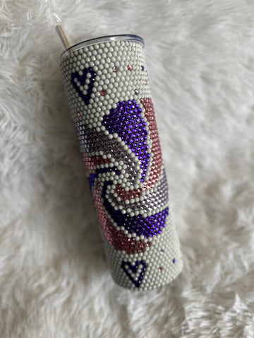 Made to Order - Pink Purple Swirl Heart Rhinestone Tumbler